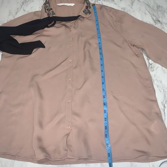 Zara Trafaluc Collection Embellished Beaded Tie Ribbon Floral Blouse Size M - Picture 9 of 9